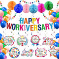 Work Anniversary Decorations, Pre-Strung Iridescent Happy Workiversary Banner by GOGOBAY