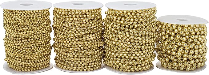 8mm Crafts Faux Pearl Beads Garland Pearl Bead Roll Strand of Pearls to Decorate Floral Centerpieces Wedding Party Favor Christmas Tree(33 Feet Gold)