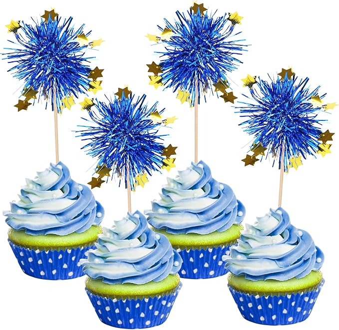 30 PCS Foil Firework Cupcake Toppers Happy Birthday Star Cupcake Picks Sparkle by ZHUOWEISM