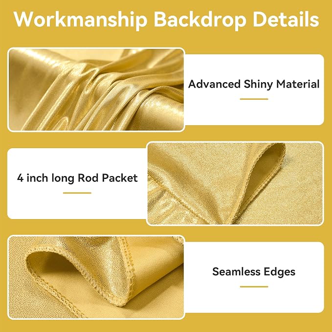 30x12ft Glitter Gold Backdrop Curtains, Sequin Curtains Wrinkle Free Polyester - Image 4
