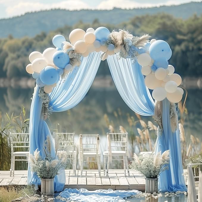 Wedding Arch Draping Fabric Backdrop Drapes 28.7"x 20FT, Dusty Blue | Sheer - Image 5