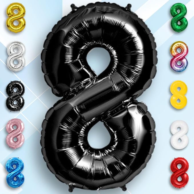 Black Number Balloon 8 Mylar Foil Balloons 16 inch Small - Image 6