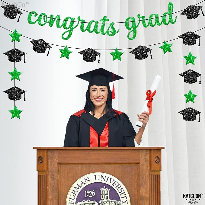 KatchOn Glitter Congrats Grad Banner 10 Feet | Pre-Strung, Congratulations - Image 3