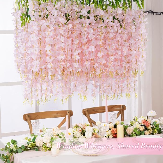 24 Pack Light Pink Wisteria Hanging Flowers, 3.6 Feet/Pcs Wisteria Artificial - Image 4