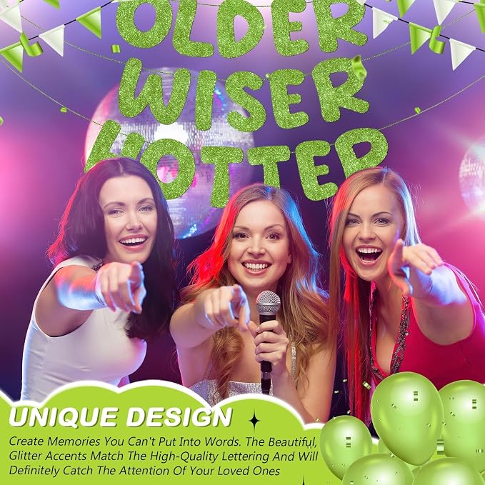 Fulmoon Set of 3 Pre Strung Older Wiser Hotter Glitter Banner Funny Birthday - Image 6