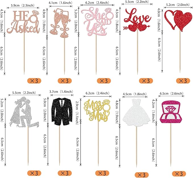 30 Pack Bride to be Cupcake Toppers Glitter Diamond Ring Love I Do Cupcake Picks Miss to Mrs He Asked She Said Yes Bridal Shower Wedding Engagement Bachelorette Cake Decorations Party Colorful