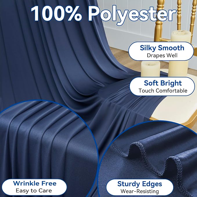 30×14ft Wrinkle Free Navy Blue Backdrop Curtain - Image 2