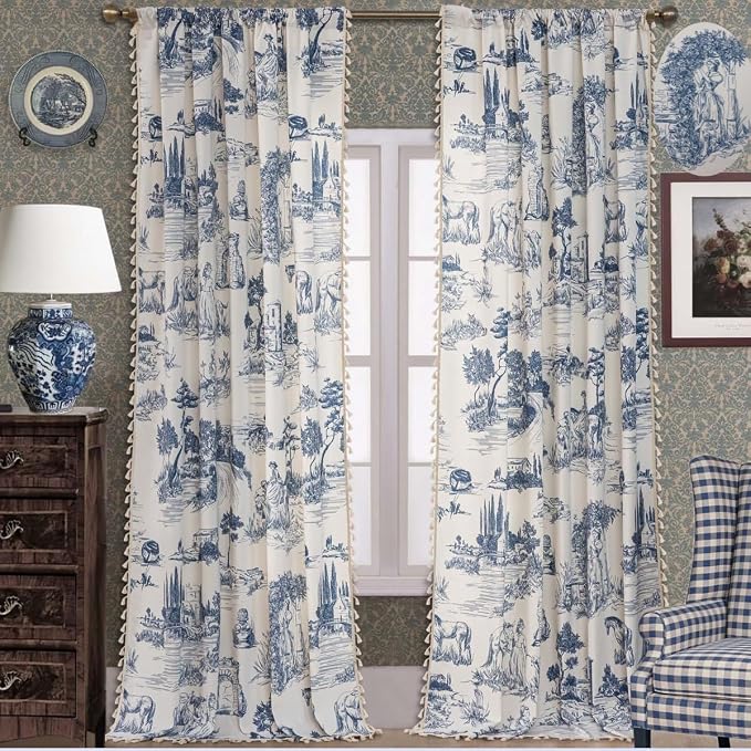 F-CHU Blue Vintage Curtains 72 Inches Long by F-CHU
