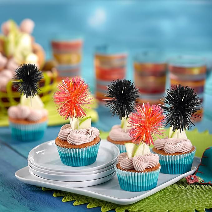 Gyufise 30Pcs Foil Firework Cupcake Toppers Sparkle Tinsel Cake Toppers Tinsel - Image 5