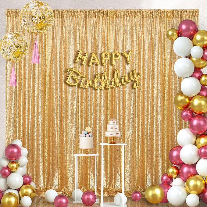Gold Sequin Backdrop Curtains 6 Pcs 2ftx8ft Gold Curtains Background | Glitter - Image 4