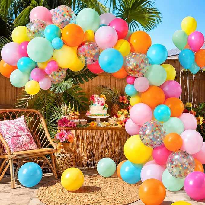 HILAVO Rainbow Balloons 12 Inch 55 Pcs Multicolor Colorful Balloon Hot Pink - Image 4