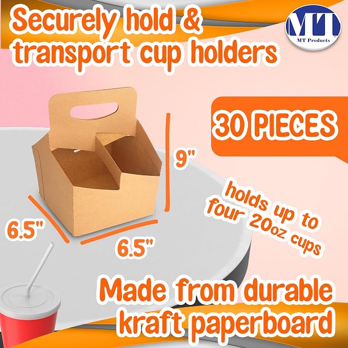 MT Products Kraft 4 Cups Drink Carrier 6.5" x 6.5" x 9" - Image 2