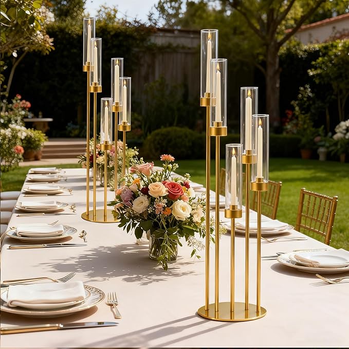 35in 2 Set Gold Candelabra Candle Centerpieces - Image 3