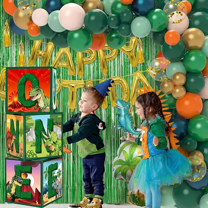 3 Pcs 1st Dinosaur Birthday Decorations One Birthday Balloon Boxes Dino Party - Image 4