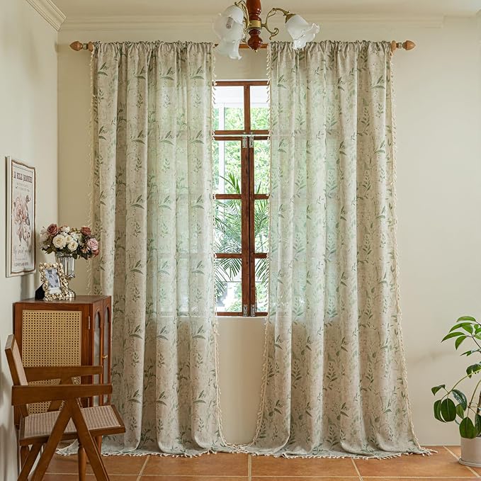 ENJOYBRIDAL Floral Curtains 96 Inches Long Light Filtering Semi Sheer Drapes - Image 4
