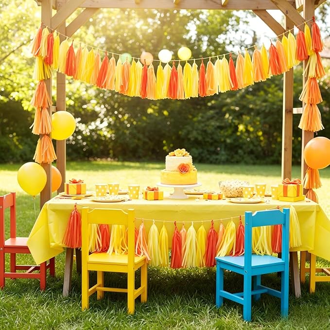 Orange and Yellow Tassel Garland, Paper Tassel Banner, Table Decor, DIY Kits - - Image 3
