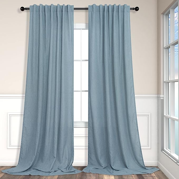 Blue Linen Curtains 84 Inch Length by Pitalk