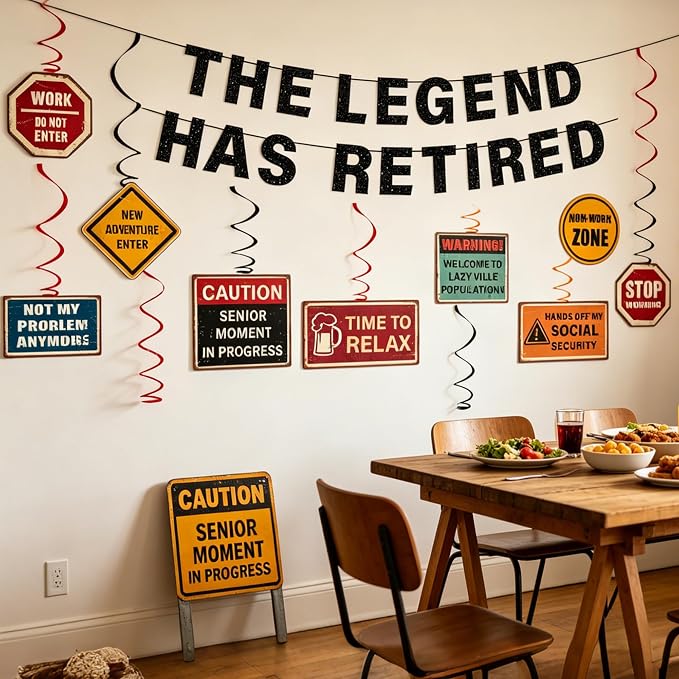 Retirement Party Decorations for Men, Glitter The Legend has Retired Banner | - Image 4
