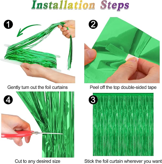 ZATAYE 4 Pack Green Christmas St Patricks Foil Curtain Streamer Decorations | - Image 3