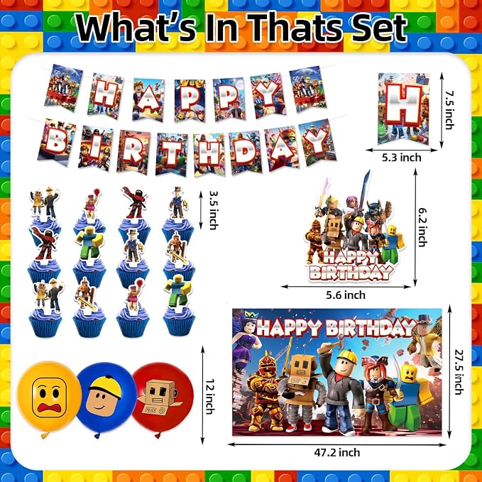 42Pack Roblo-x Theme Birthday Party Supplies Pack Includes，Banner，Cake - Image 3