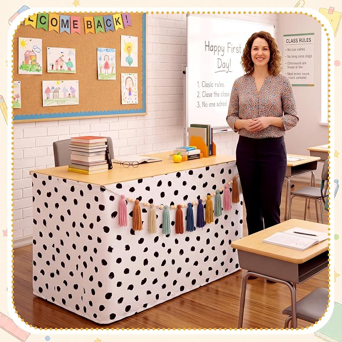 Irenare 2 Pcs 6Ft Dot Table Skirt and Tassels Garland - Image 4