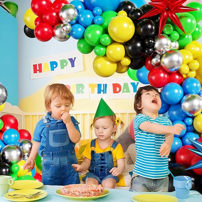 Red Blue Green Yellow Black Balloon Arch Kit, Birthday Decor | 140Pcs Hero - Image 3