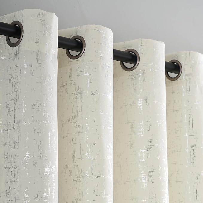Taisier Home Silver Foil Print Linen Textured Curtains - Image 3
