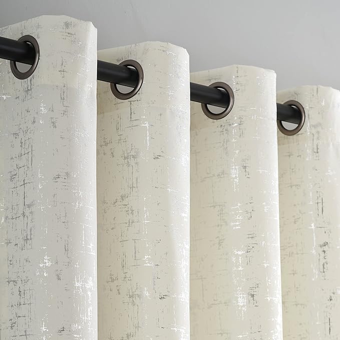 Taisier Home Silver Foil Print Linen Textured Curtains - Image 3