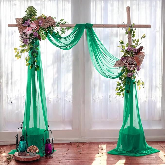 MDS Halloween Chiffon Draping Fabric - 1 Panel, 30" Wide x 100ft Long - Sheer Spooky Arbor & Canopy Drapery for Haunted House Backdrops, Party Ceilings, DIY Costumes & Themed Events - Emerald Green