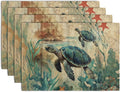 Sea Turtle Placemats Set of 4 Summer Beach Seasonal Linen Table Mats 12x18 Inch by Wnoesat