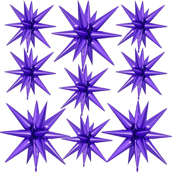 9Pcs Dark Purple Star Balloons, Large Explosion Star Foil Balloons, Metallic by Dagelar