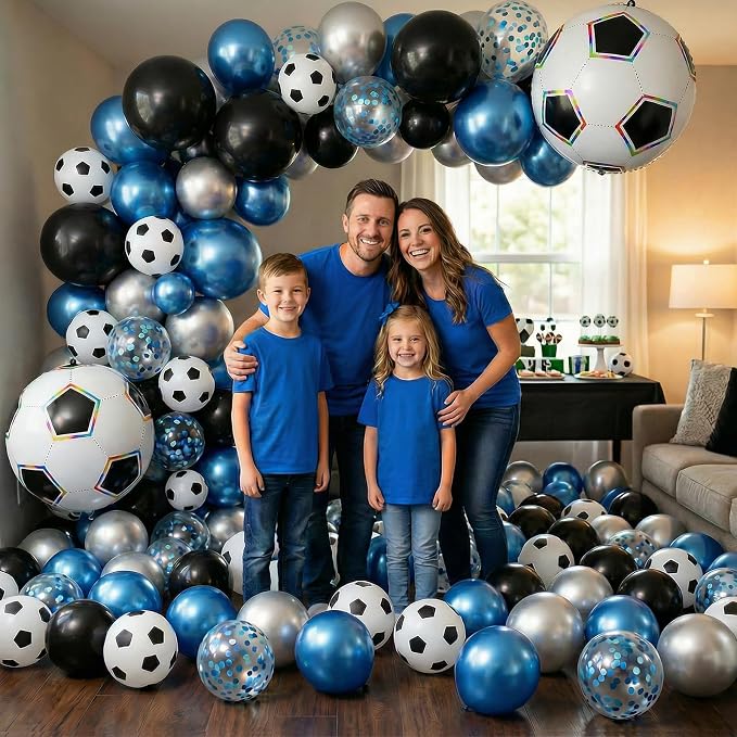 Biapian Soccer Balloons, Metallic Blue Silver Balloons - Image 7