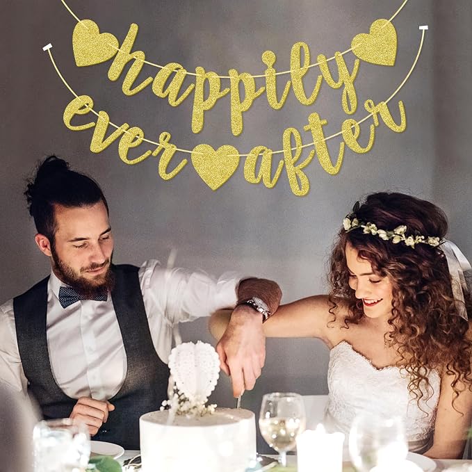 Happily Ever After Banner, Glod Glitter Engagement Decoration - Image 5