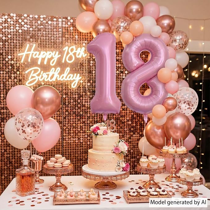 Pearlescent Pink Number 18 Balloon 40 Inch, Shiny Foil - Image 6