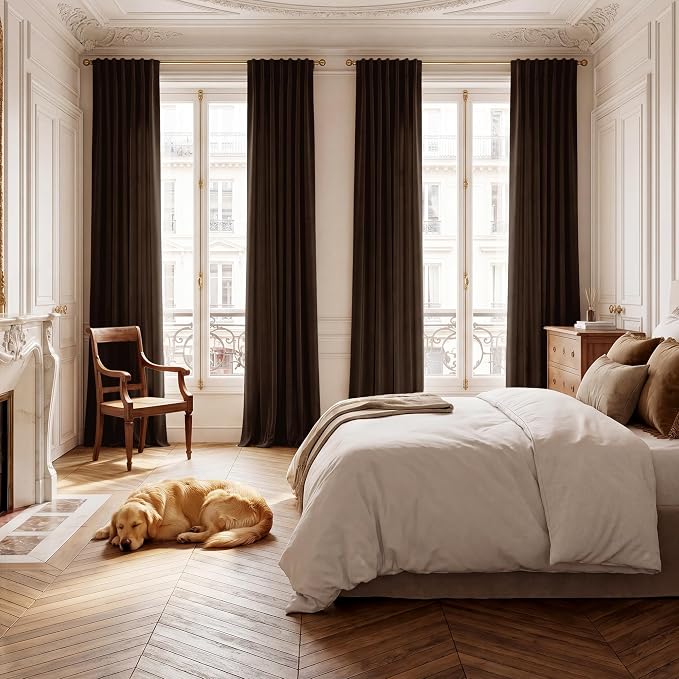 Brown Velvet Curtains Blackout for Living Room, W52 x L84, 2 Panels | Room - Image 8