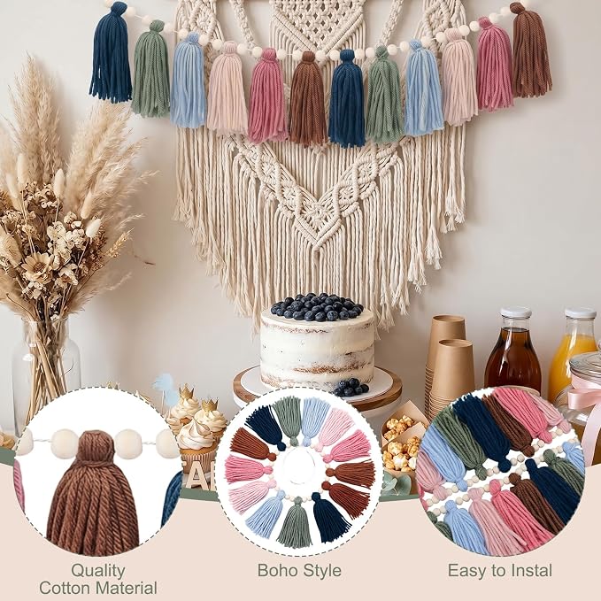 Breling 4 Pcs Boho Classroom Tassel Garland Rainbow Wall Decor | Colorful - Image 4