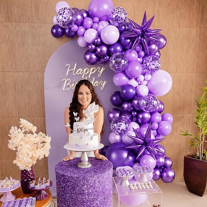 Purple Balloons Arch Kit for Birthday Party Decorations | 140Pcs Metallic Dark - Image 2