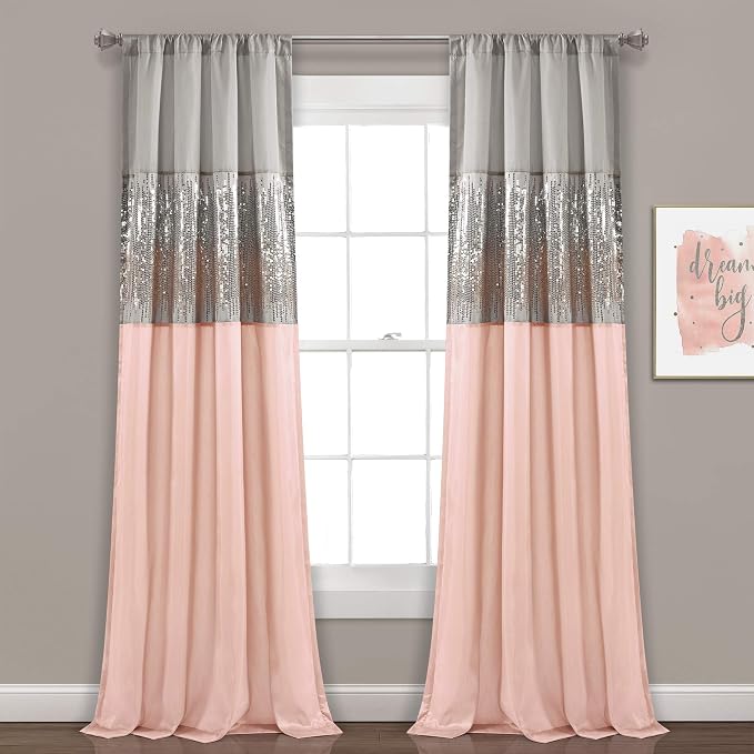 Lush Decor Night Sky Window Curtain Panel, Single 42"W x 108"L Gray & Blush by LushDecor