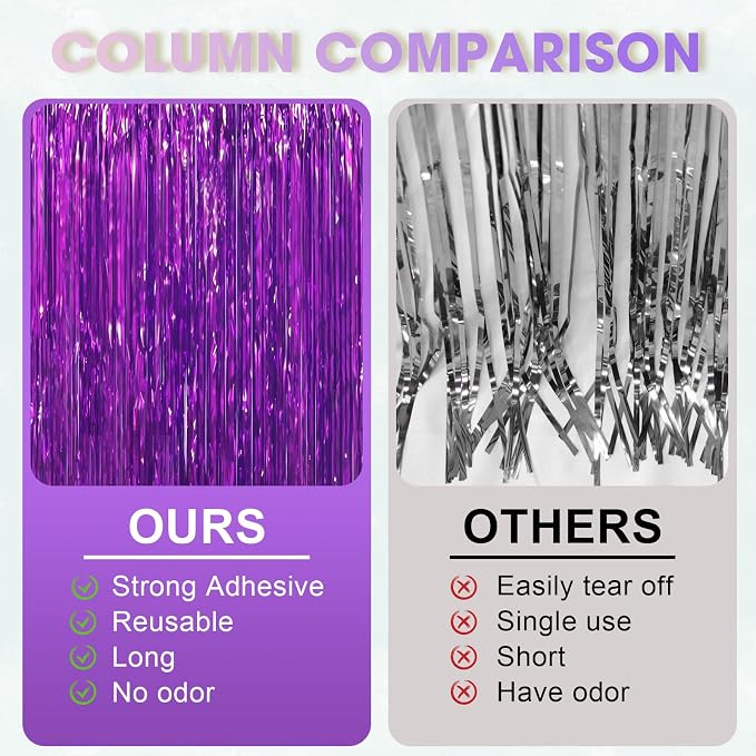 Voircoloria Purple Foil Fringe Backdrop Curtains, Birthday Party Decorations - Image 5