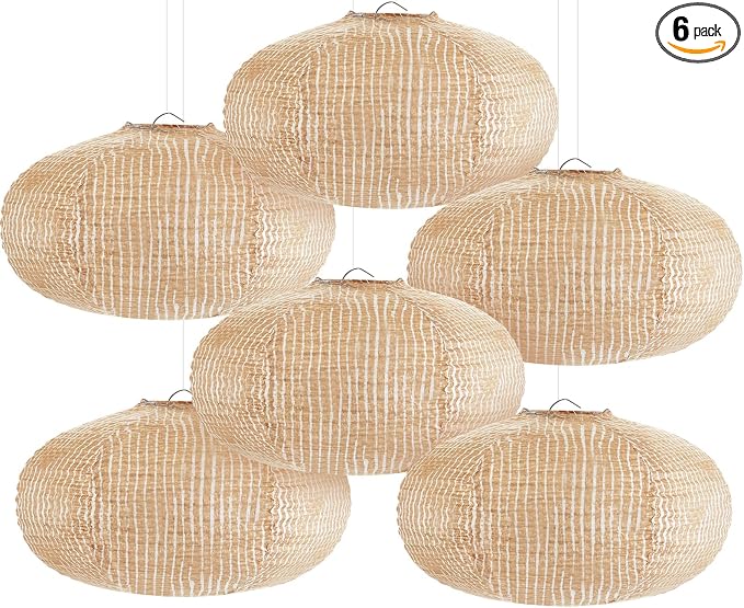 Hortsun 6 Pcs Print Burlap Oval Paper Lanterns Boho Chinese Paper Lanterns by Hortsun