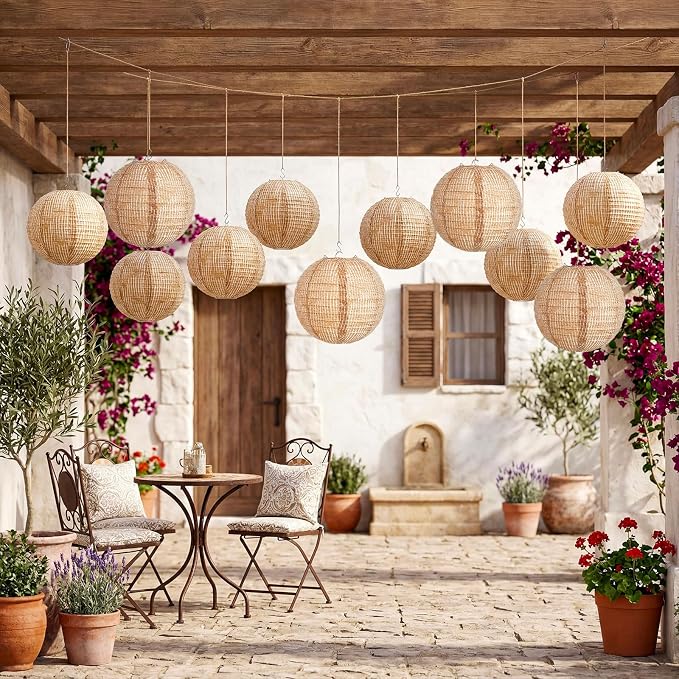 12 Pcs Print Burlap Paper Lanterns Round Chinese Paper Lanterns Farmhouse Boho - Image 5