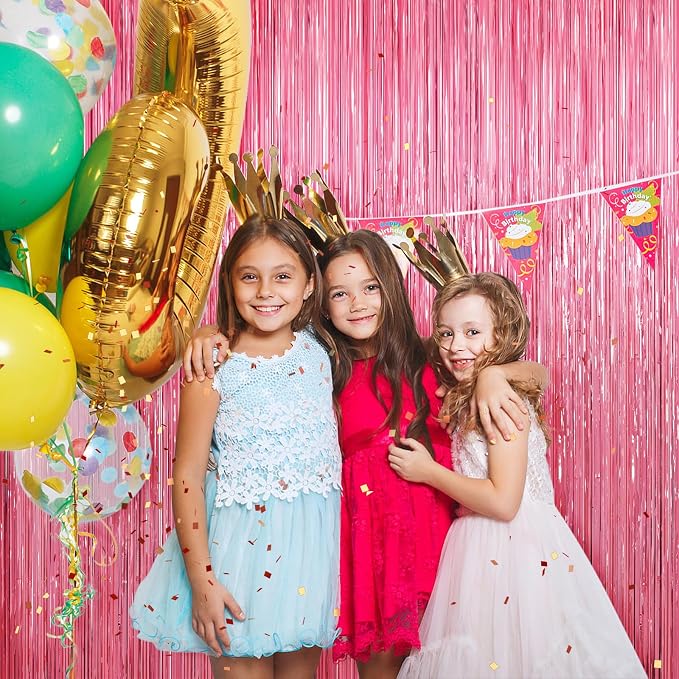 Pink Metallic Tinsel Foil Fringe Curtains, 2 Pack 3.3x8.3 Feet Party Streamer - Image 5