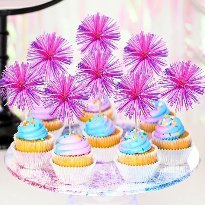 30 PCS Foil Firework Cupcake Toppers Happy Birthday Cupcake Toppers Sparkle - Image 4