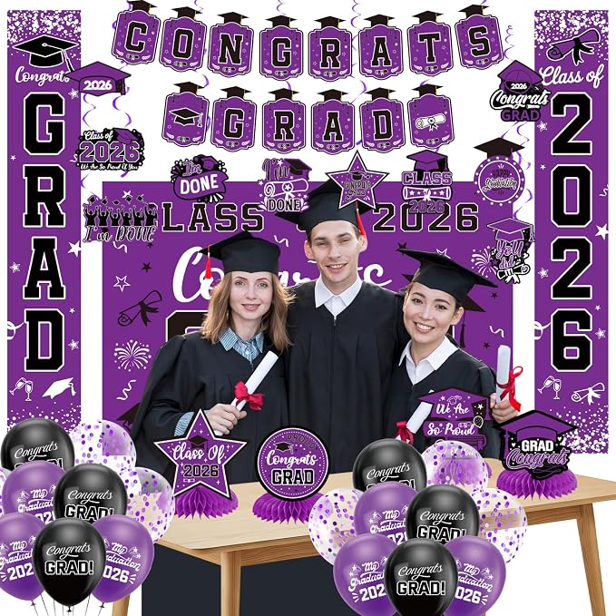 Graduation Decorations 2026 Purple Set, Congrats Grad Decor Set - Image 6