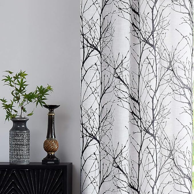 FMFUNCTEX Linen Black White Semi Sheer Patio Curtains 96 Inch Long 1 Panel | - Image 7