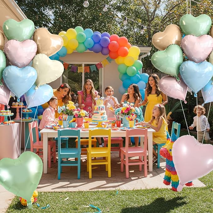 TONIFUL 30 Pcs 18 Inch Pastel Neutral Heart Shape Foil Mylar Balloons | Soft - Image 6