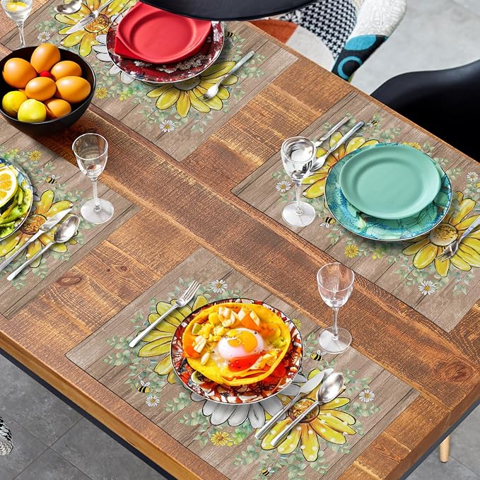 Spring Summer Floral Set of 4 Sunflower Daisy Eucalyptus Leaf Wooden Board - Image 7