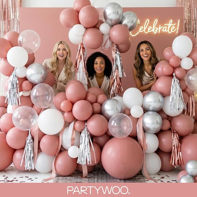PartyWoo Dusty Pink Balloons 140pcs Dusty Rose Boho Netural Pink Color | - Image 5