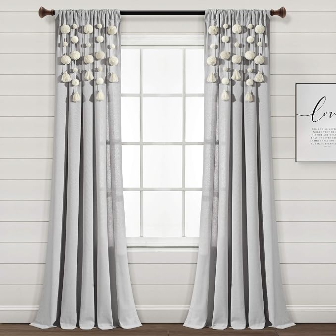 Lush Decor Boho Pom Pom Tassel Linen Textured Window Curtain Panel, Single 52" by LushDecor