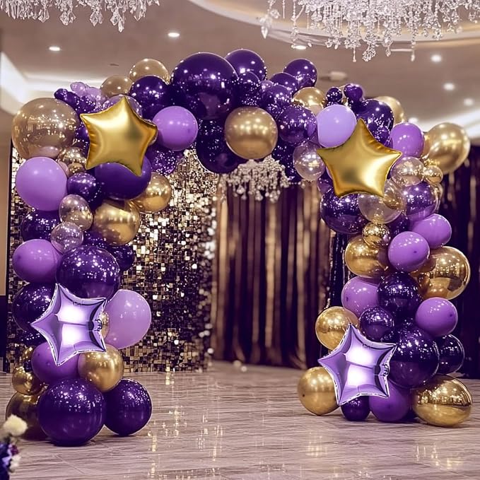 Dusty Purple and Gold Balloon Garland Arch Kit - Image 3
